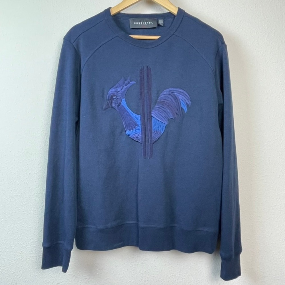Rossignol‎ Studio Sweatshirt Mens Medium Navy Blue Excellent Rooster Ski Graphic